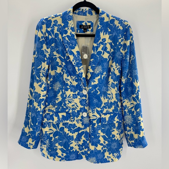 J.Crew Drapey Long Parke Printed Blazer Cupro Blend In Sail Blue Size 0 NWT - Picture 1 of 14